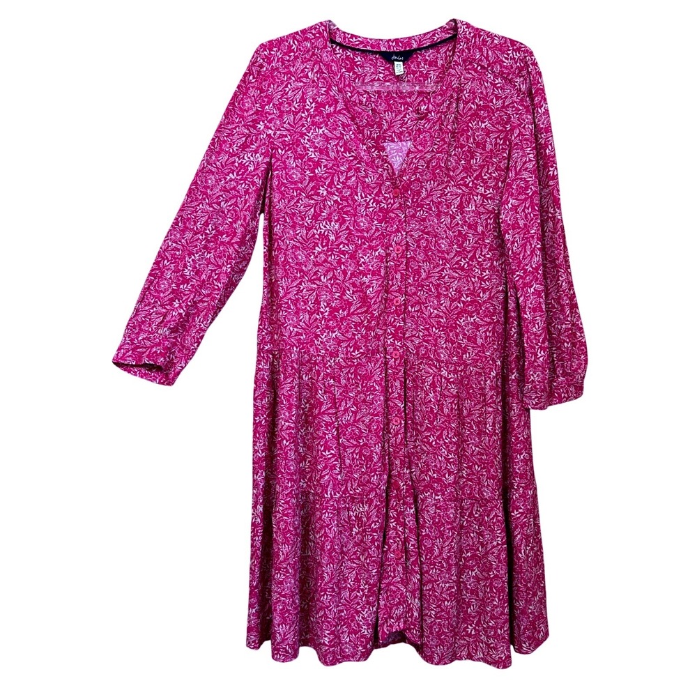 Joules Felicity Pink Floral Tiered Shirt Dress size US 6 Long Sleeve cottage
